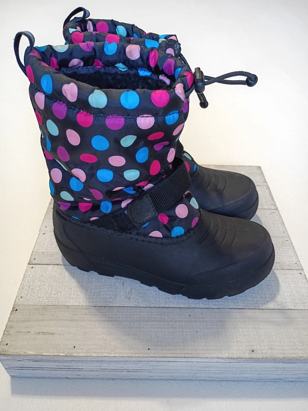 Northside Kids Size 2 Frosty Insulated Winter Snow Boots Black Polka Dot